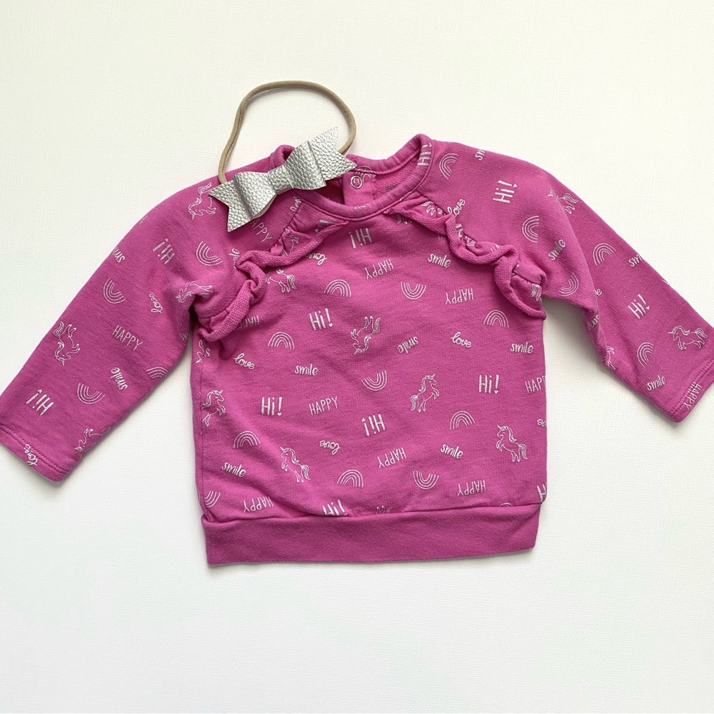 Baby Girl Unicorns & Rainbows Sweatshirt w/ Matching Headband